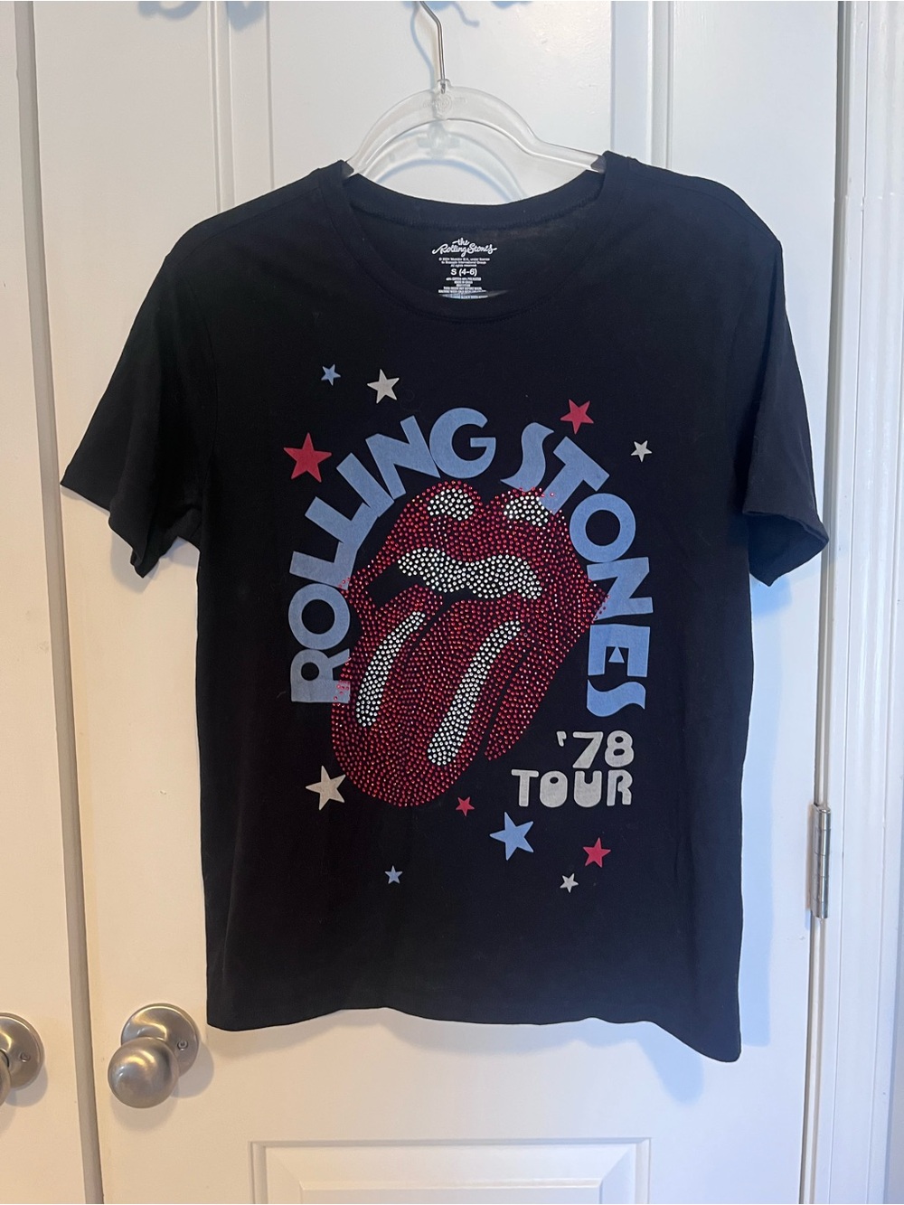 the Rolling Stones Black Kids Short Sleeve Tee with Red Tongue & Light Blue Logo